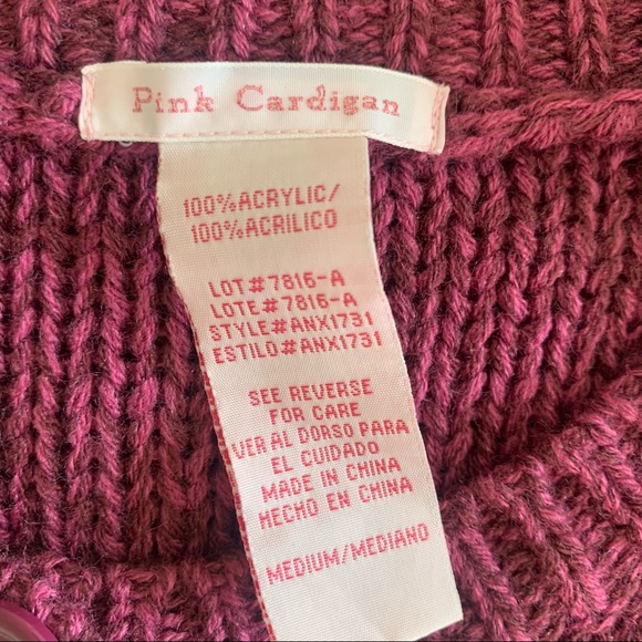 Pink Cardigan Knit 3/4 Sleeve Cardigan Fuchsia Sz M - Picture 16 of 16
